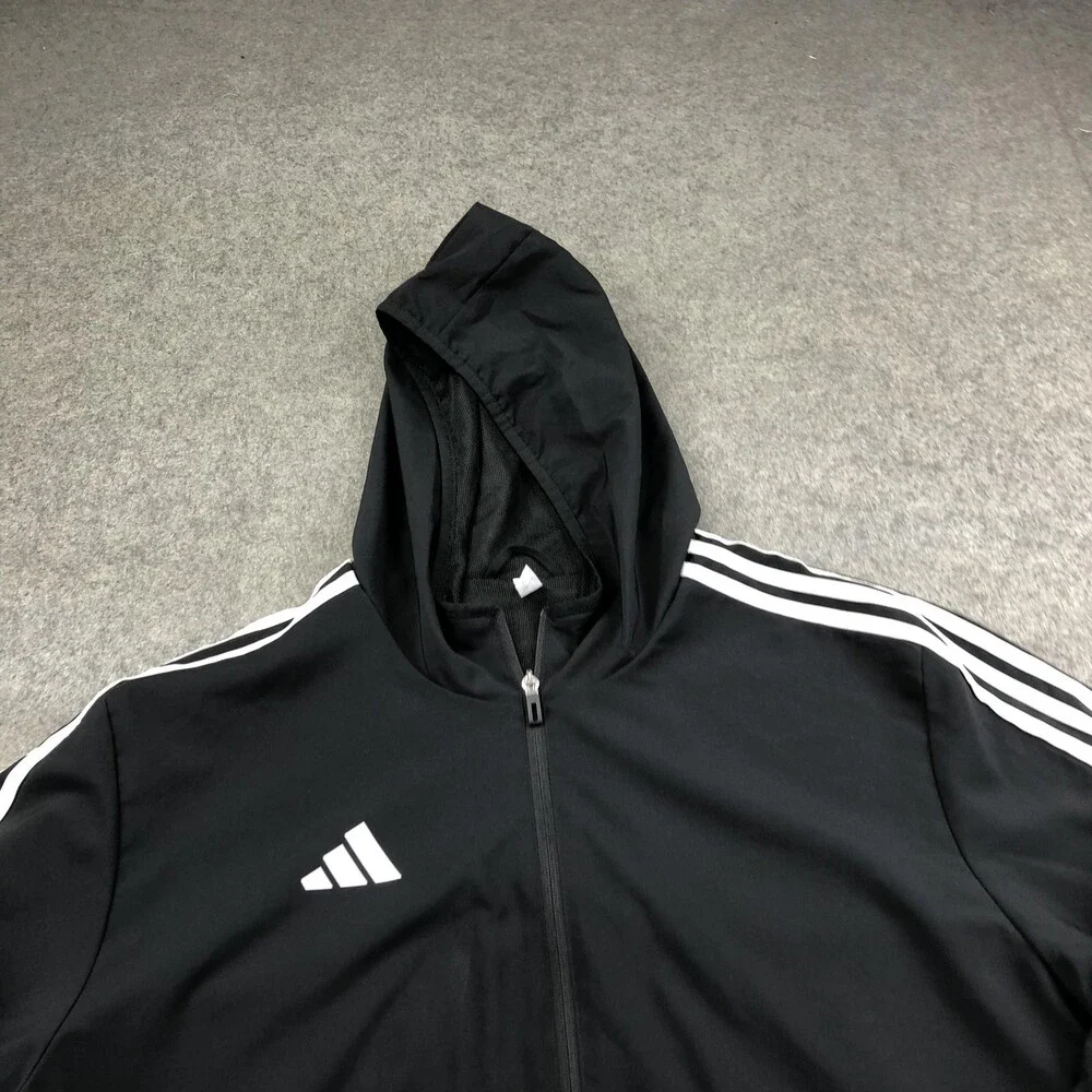Adidas Jacket Mens XL Black AEROREADY Hooded Full Zip Track Windbreaker